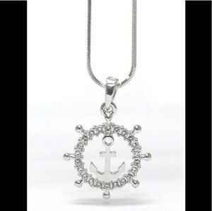 White Gold Plated Crystal Anchor Necklace